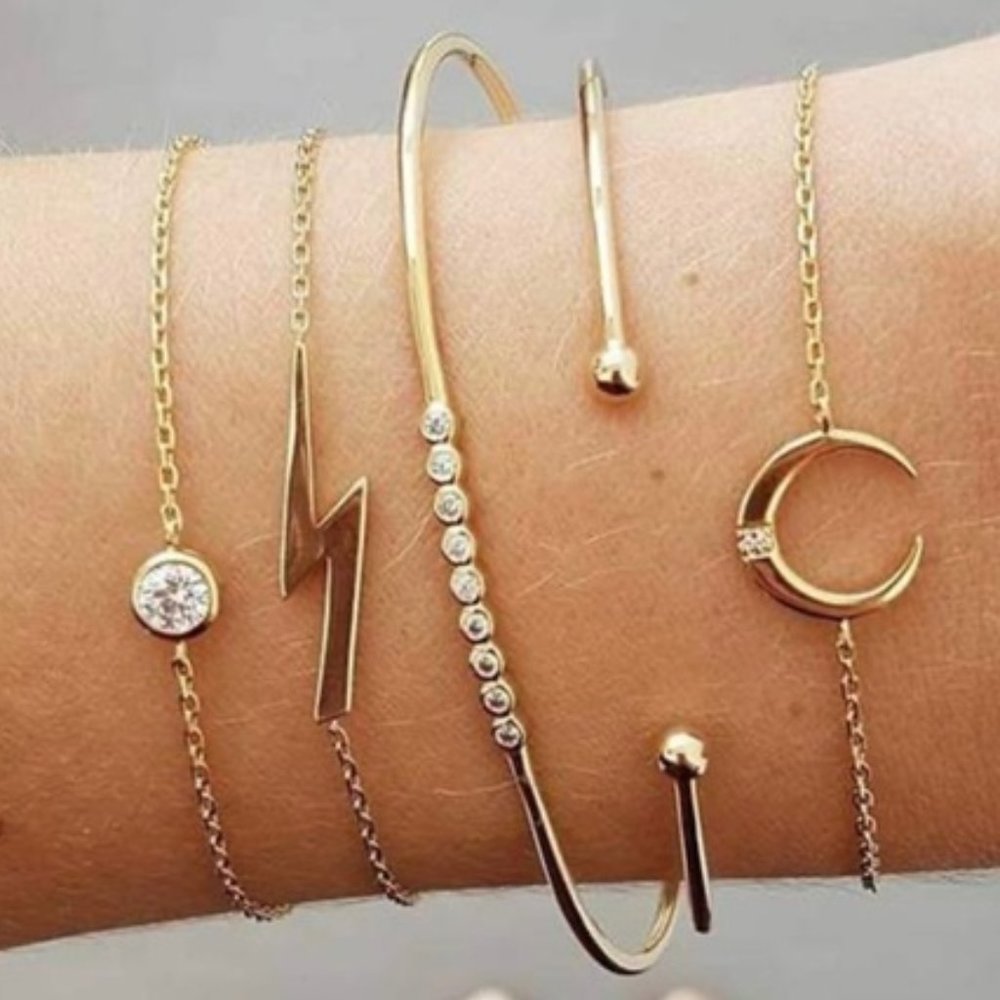 5 Piece Stacking Set of Dainty Gold Tone Bracelets
